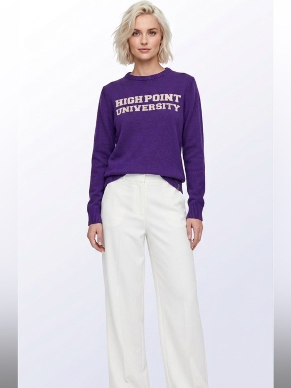 High Point University Purple Crewneck Oversized Knit Sweater Size Medium Cotton
